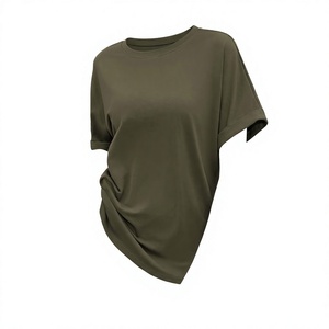 Camisetas de Manga Corta para Mujer, Color Caqui, Transpirables, Cuello Redondo, Estilo Casual de Verano, Decoración con Logotipo Impreso Personalizado - Product Image 4