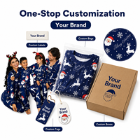 Set Piyama Natal Keluarga Seragam Biru Dongker Custom, Pakaian Tidur Sublimasi AOP, Mendukung 1pc POD Dropshipping, Mockup Gratis, Piyama Natal