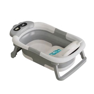 Vente en gros OEM personnalisée, baignoire pliable pour bébé, coussin doux, baignoire portable pour nouveau-né avec thermomètre - Product Image 4