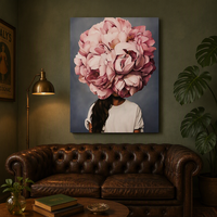 Peinture sur toile moderne et minimaliste, motif femme aux fleurs, plumes et roses, style nordique créatif, pour décoration murale intérieure