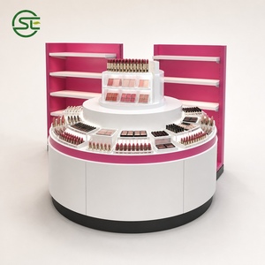 ตู้โชว์เครื่องสำอางสีขาวพร้อมกระจกโค้งแบบมีไฟ LED ด้านหลัง ชั้นวางกระจก และฐานลิ้นชักสำหรับร้านเสริมสวย - Product Image 2