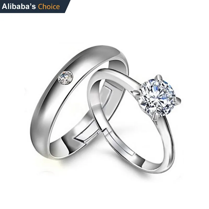 Freie Größe Einstellbar 925 Silber Paar Ring Für Hochzeit Engagement Schmuck diamant ring kristall ringe