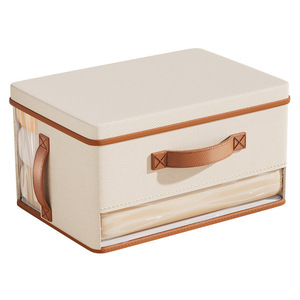 Clothing Organizer Storage Box With Lid Foldable Rectangle Home Use Non Woven Fabric PU Trim - Product Image 5