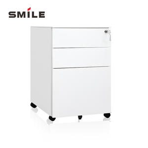 CHNSMILE armadietto a 3 cassetti con piedistallo in metallo, chiudibile a chiave con maniglie nascoste, bianco, per riporre l'ufficio e la scrivania a casa - Product Image 1