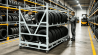 Étagère de stockage de pneus en acier pliable et empilable, étagère de rotation de pneus pour la logistique et le transport en entrepôt
