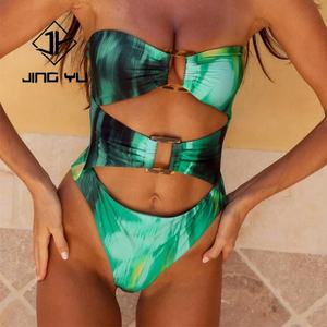Customized Women's One-piece Swimsuit Women's Sexy Chest Metal Buckle Design Hollow Bikini Swimsuit Bikini Beachwear - Product Image 1