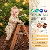 Combinaison longue pour bébé Young Sprouts avec fermeture éclair latérale en fibre de bambou, sans pieds, imprimé gourde aquarelle, impression personnalisée Thanksgiving, vente en gros