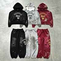 Sweat-shirt vintage personnalisé avec logo, tissu French Terry, impression DTG, ensemble deux pièces surdimensionné pour homme, streetwear hip-hop