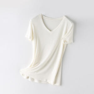 Großhandel anpassen Baumwolle Vneck T-Shirt Druck Kurzarm T-Shirts für Frauen - Product Image 6