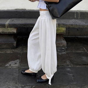 Pantalones Harem de Verano de Poliéster Transpirable de Color Liso con Ajuste Relajado, Cintura Elástica Baja y Puños en los Tobillos, Estilo Drapeado para Streetwear - Product Image 5