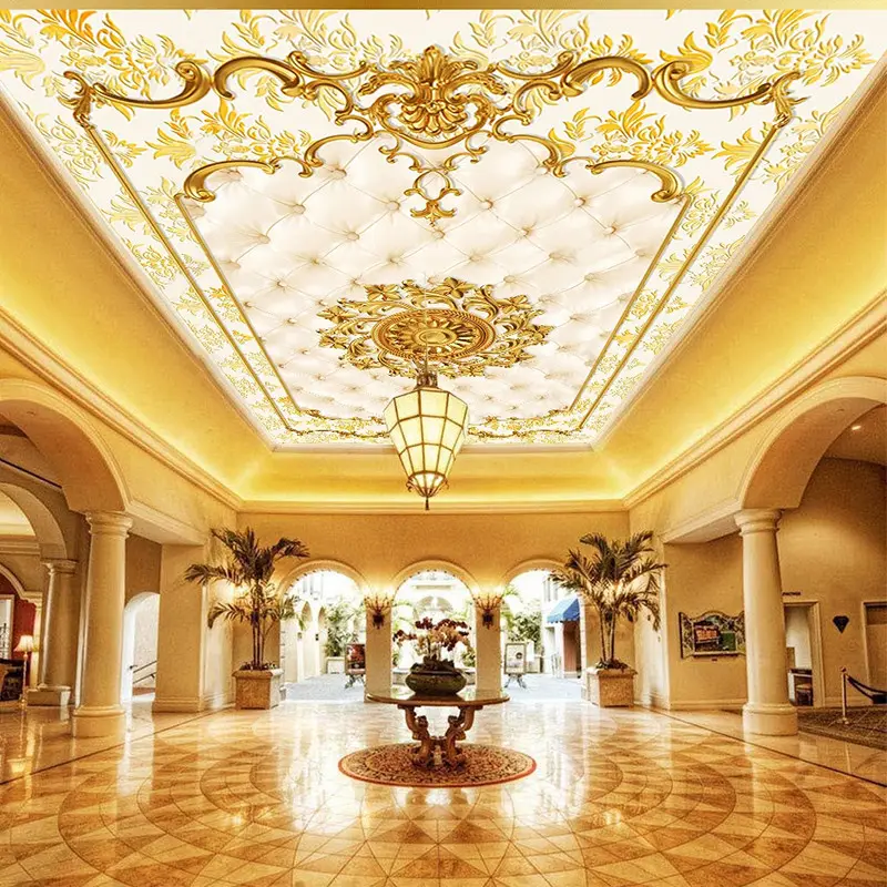 KOMNNI personnalisé 3D Photo papier peint Style européen fleur dorée plafond Mural Papel De Parede luxe salon décor affiche