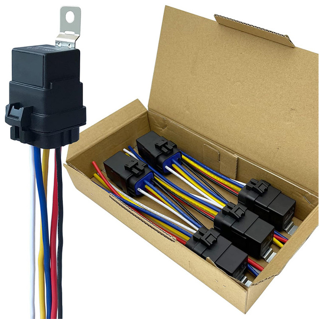 Chsux Solid State Safety Relays Harness 5Pin 40A 12V SPDT Interlocking Relay Socket Wiring Set Black for Autos