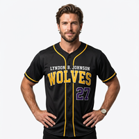 Maillot de baseball Lyndon B. Johnson Wolves pour homme, manches courtes, noir, jaune, violet, 27, évacuation de l'humidité, coupe régulière
