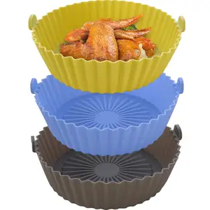 Reusable Air Fryer Accessories Baking Basket Pizza Plate Grill Pot Kitchen Cake Cooking Baking Tools Silicone Air Fryer Pot