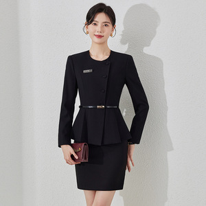 Women's Professional Suit Long Sleeve Black Polyester Workwear For Office Hotel Receptionists - Product Image 1