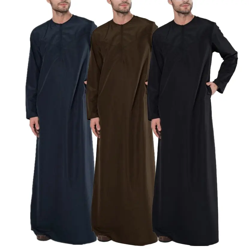 2023 New Design Islamic Moroccan Muslim Kandura Thobes For Men Solid Color Jubba Arabic Saudi Thobe Wholesale