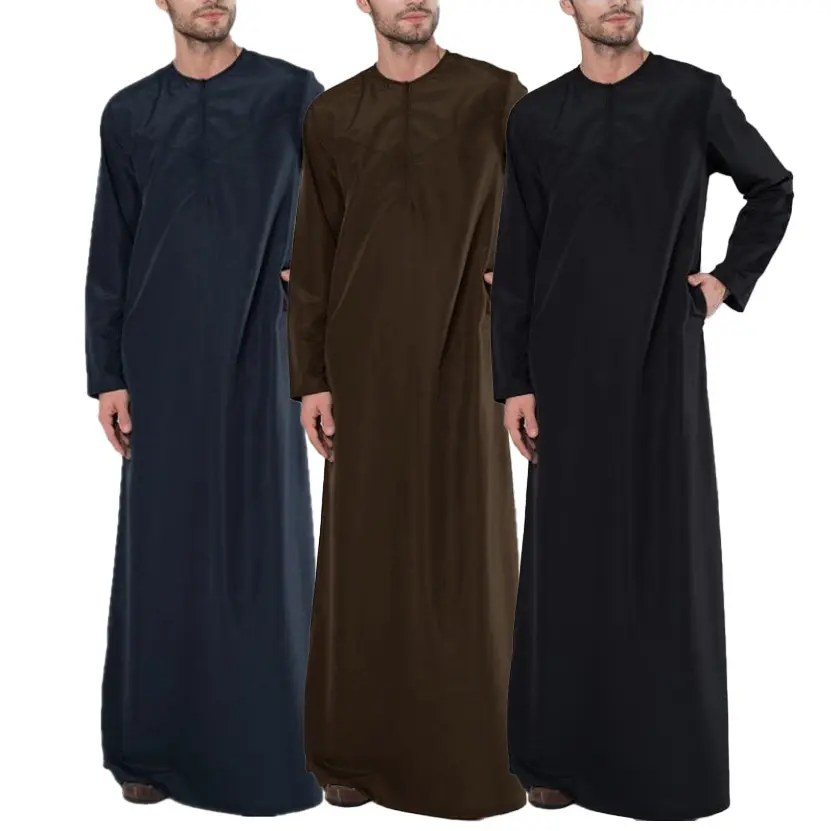 2023 Nieuwe Ontwerp Islamitische Marokkaanse Moslim Kandura Thobes Voor Mannen Effen Kleur Jubba Arabische Saudi Thobe Groothandel