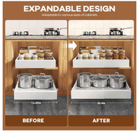 Rak Dapur Serbaguna Lebar Dapat Disesuaikan, Rak Geser Ekspansi, Organizer Pantry, Keranjang Organizer