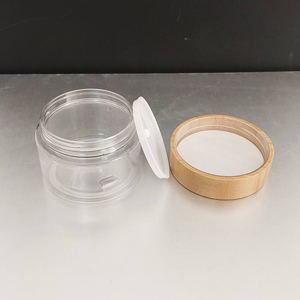 Tarro de plástico PET transparente/ámbar esmerilado con tapa de bambú para crema o exfoliante corporal, con logotipo personalizado, 50g, 150g, 250g, 500g, venta al por mayor, grabado. - Product Image 4