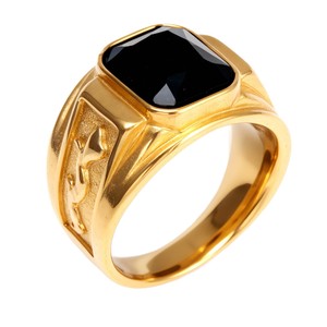 Мужское винтажное кольцо-печатка из нержавеющей стали с позолотой 18K, квадратным камнем и гравировкой, в ретро-стиле, эффектное кольцо для мужчин, ювелирное украшение - Product Image 4