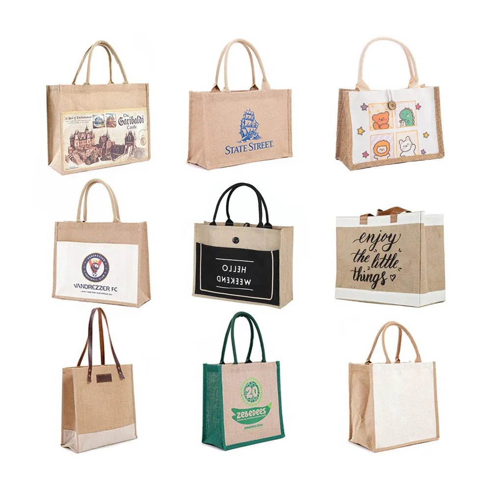 Wholesale Plain Hessian Jute Shopping Bag Custom Printed Large Natural Eco Friendly Burlap Jute Tote Bag