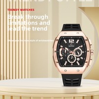 Reloj de cuarzo personalizadoLogoWaterproof para hombre, un reloj lujoso con una esfera grande y un diseño deportivo en una caja en forma de barril