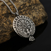 Collier amulette en acier inoxydable MECYLIFE, style scandinave, pendentif rune Odin, culture nordique, corbeau, bijoux vikings.