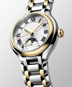 Montre bicolore or et acier inoxydable avec cadran à chiffres romains et complication phase de lune Longinesing - Product Image 5