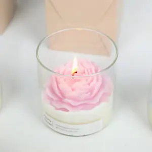 Romantic Soy Wax Glass Peony Flower Candle For Gift Home Decor
