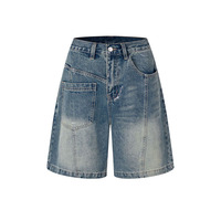 Short en jean rétro américain délavé à l'eau avec design réversible avant-arrière pour homme, coupe ample, idéal pour l'été