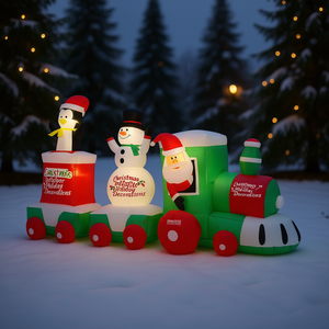 Train gonflable de Noël pour extérieur, décorations de jardin de 2,4 m avec Père Noël, bonhomme de neige et pingouin lumineux en PVC - Product Image 2