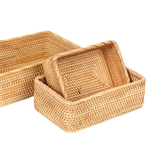 Bộ 3 giỏ mây hình chữ nhật trang trí thủ công, giỏ đựng bánh mì xếp chồng được, khay đựng đồ bằng mây - Product Image 5