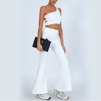 Léger grande taille respirant une bandoulière rembourré soutien-gorge de sport taille haute décontracté pantalon évasé femmes Yoga Gym 2 pièces ensemble