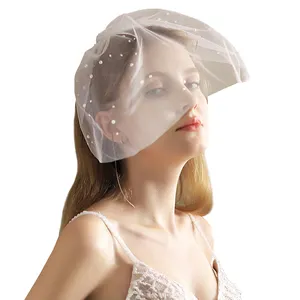 Bridal veils French retro pearl wedding veil short white dinner bride veil with hair comb