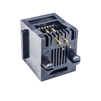 Connecteur de câble réseau RJ11 femelle 6P4C, tête en cristal entièrement en plastique PBT gris, entrée latérale, plaqué or, montage sur circuit imprimé