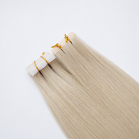 Extensions de cheveux à bandes adhésives double épaisseur de qualité supérieure, blond platine, 100% cheveux humains, extensions Remy, couleur ivoire