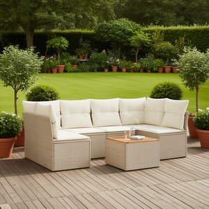 Ensemble de canapés de jardin en rotin beige, mobilier d'extérieur 6 places, résistant aux UV, design contemporain - Product Image 2