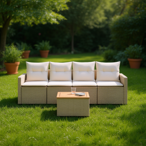 Set Divano da Giardino in Rattan Beige a 4 Posti, Arredamento da Esterno Contemporaneo Resistente alle Intemperie - Product Image 2