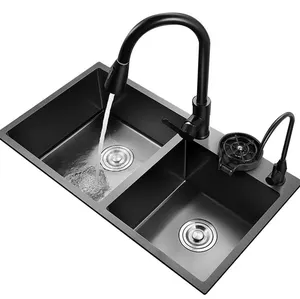 suppliers custom surface treatment stainless steel sink philippines double bowl kitchen sink with ss 304 drainer for kitchen