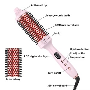 Brosse lissante chauffante professionnelle 45 mm à double PTC, chauffe rapidement, 220°C, infrarouge, peigne rond thermique, brosse chaude à plasma - Product Image 4