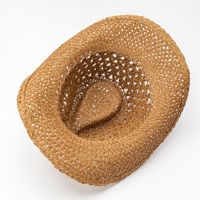 Chapeau de cowboy occidental en paille crochetée ajourée unisexe en gros avec un design respirant pour une utilisation en quatre saisons