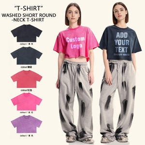 Camisetas Vintage Extra Grandes Personalizadas con Logotipo para <span class=keywords><strong>Mujer</strong></span>, Camisetas Cortas Informales de Manga Corta, Tops de Algodón Lavado al Ácido, Camisetas Grunge de Verano - Product Image 4