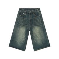 Short en jean pour hommes à la mode été rétro en détresse trois-quarts taille droite respirant coloré lavé Style décontracté pantalon
