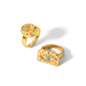 Bague tendance en acier inoxydable plaqué or 18 carats, motif œil porte-bonheur, forme géométrique, bijou unisexe, cadeau - Product Image 5