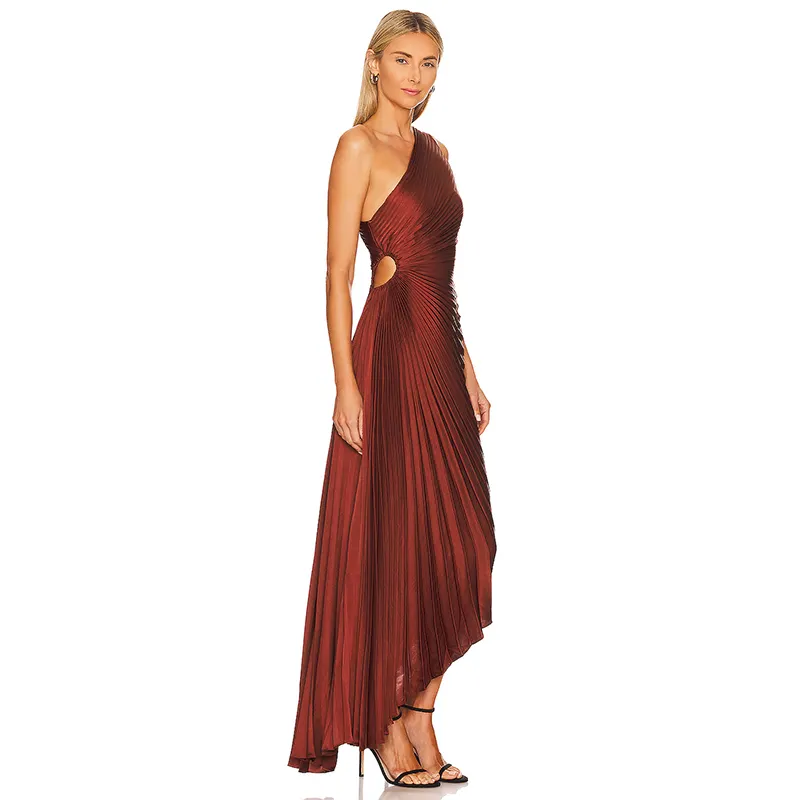 Hot Sale Party Dress One Shoulder Pleated Maxi Dress For Women