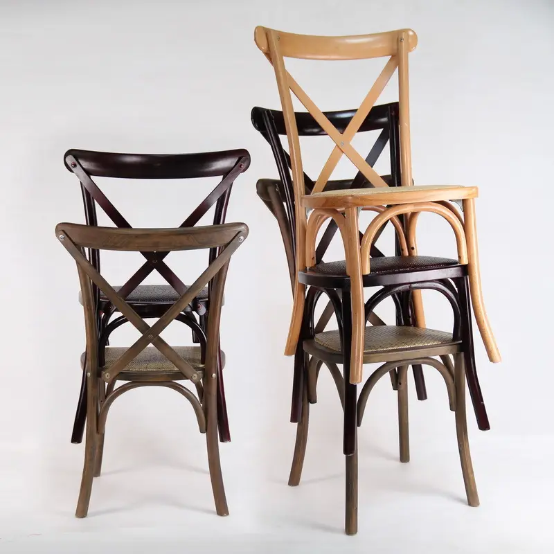 Rustikaler Bentwood-Stapelstuhl im Vintage-Stil Holz stuhl mit gekreuzter Rückenlehne Restaurant Bistro Cross back Dining Chair