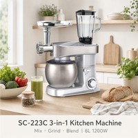 Robot culinaire 3-en-1 6L avec mixeur sur socle, hachoir à viande et blender 1200W, 6 vitesses, fonction Pulse et écran LED pour la cuisine domestique, la pâtisserie et la préparation des pâtes