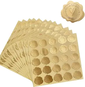 Sellos de sobre con forma de corazón para tarjetas de felicitación, sellos de cera con relieve dorado para invitaciones de boda, recuerdos de fiesta, autoadhesivo