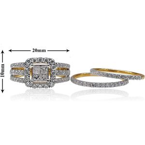 Conjunto de Anillos de Boda con Diamantes Ornaatis, Oro Amarillo de 14k, Corte Princesa, Halo, Joyería de Compromiso y Boda para Mujer, Diseño Geométrico - Product Image 5