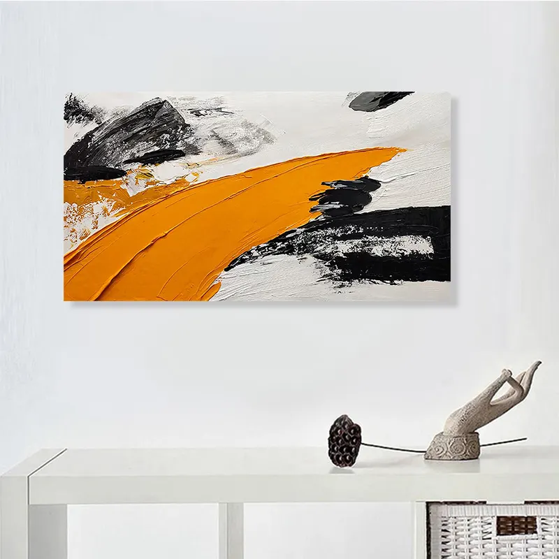 Home Decor Abstract Black And White Orange Hand-Painted Oil Painting Canvas Print Art Wall Art Acrylic Painting Canvas Painting